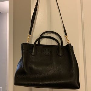 Tory Burch McGraw Triple pocket Satchel Tote Black